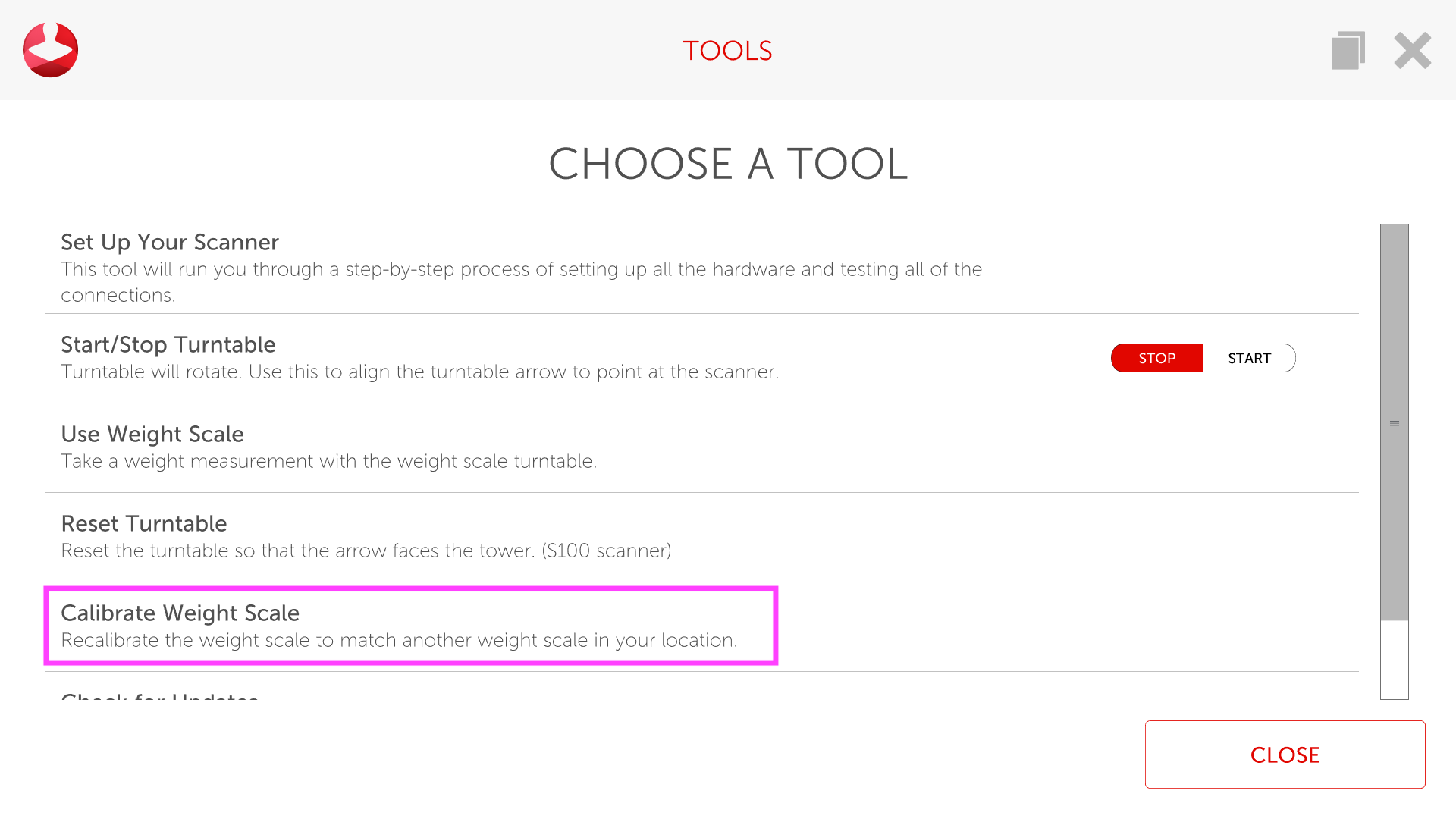 How do I calibrate the turntable weight scale?